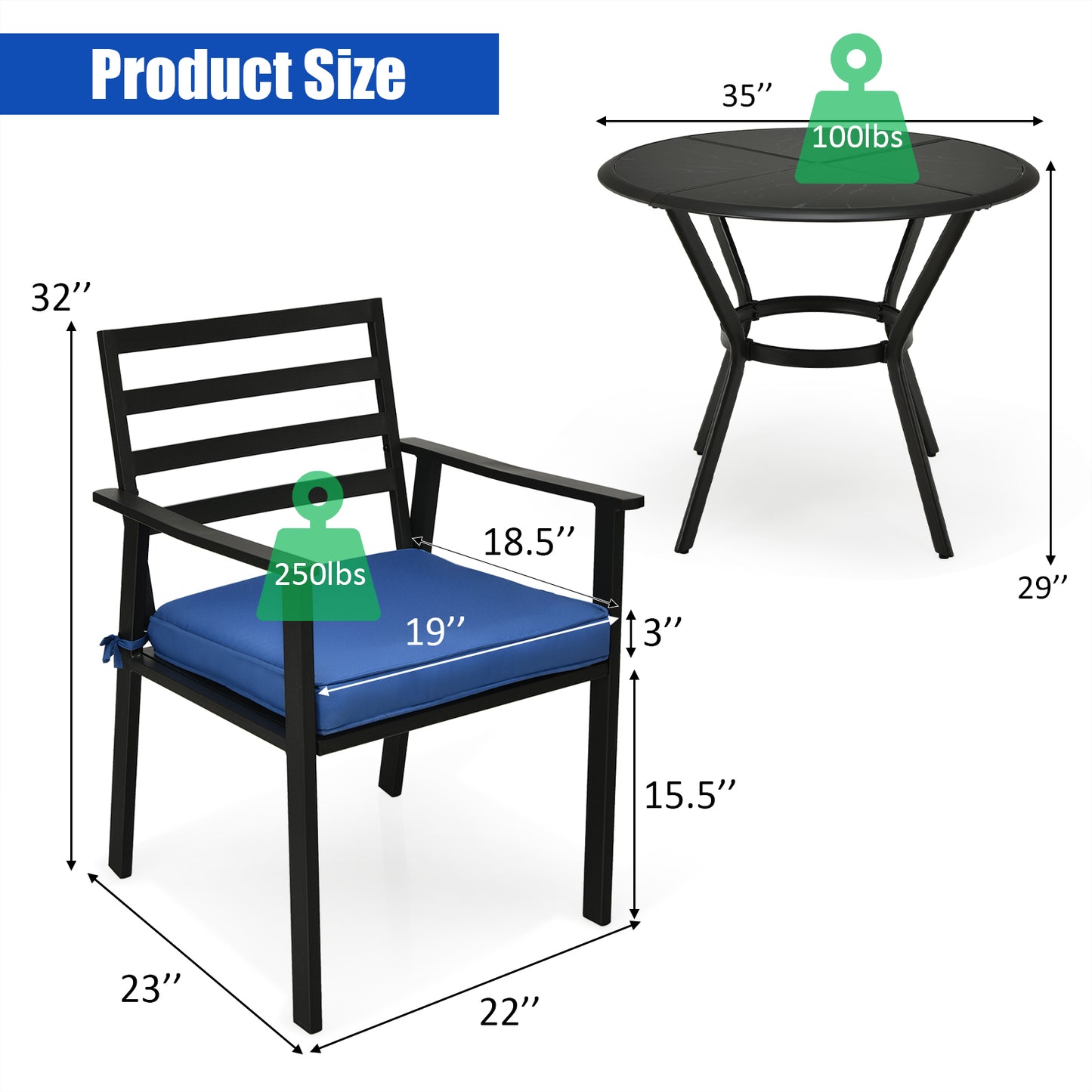 Patiojoy 5 PCS Patio Dining Table Set Outdoor Table & Chair Set Round Tabletop for Garden Backyard