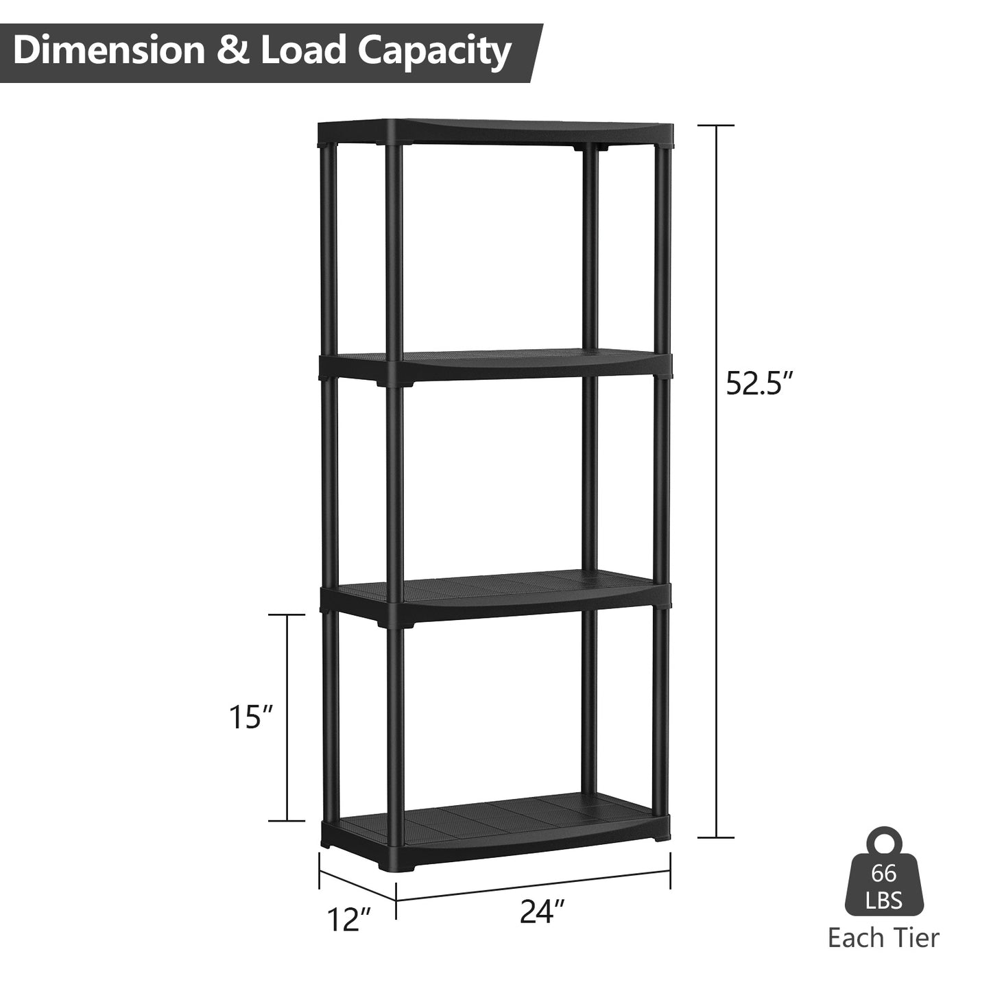 Topbuy 4-Tier Utility Storage Shelf Multi-purpose Garage Storage Organizer Rack Black