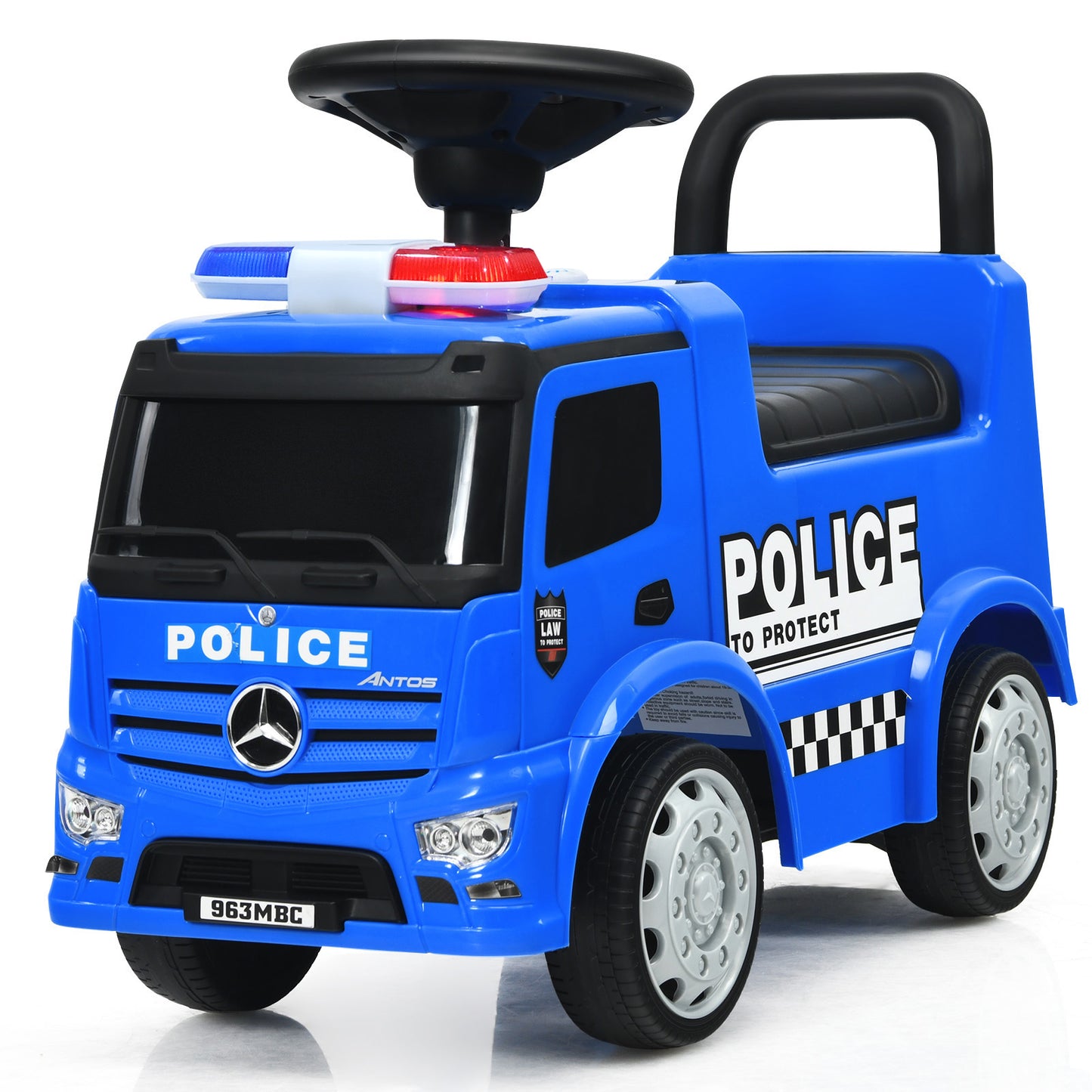 Topbuy Kids Ride On Police Car 2-in-1 Toddler Push Car w/Storage Space Indoor & Outdoor Use Blue