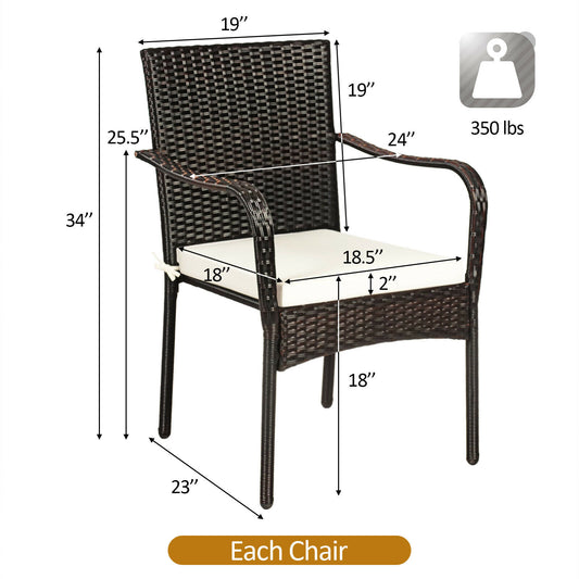 Patiojoy 4 PCS Stackable Rattan Chairs Outdoor Dining Chairs w/Cushion for Porch Yard Garden