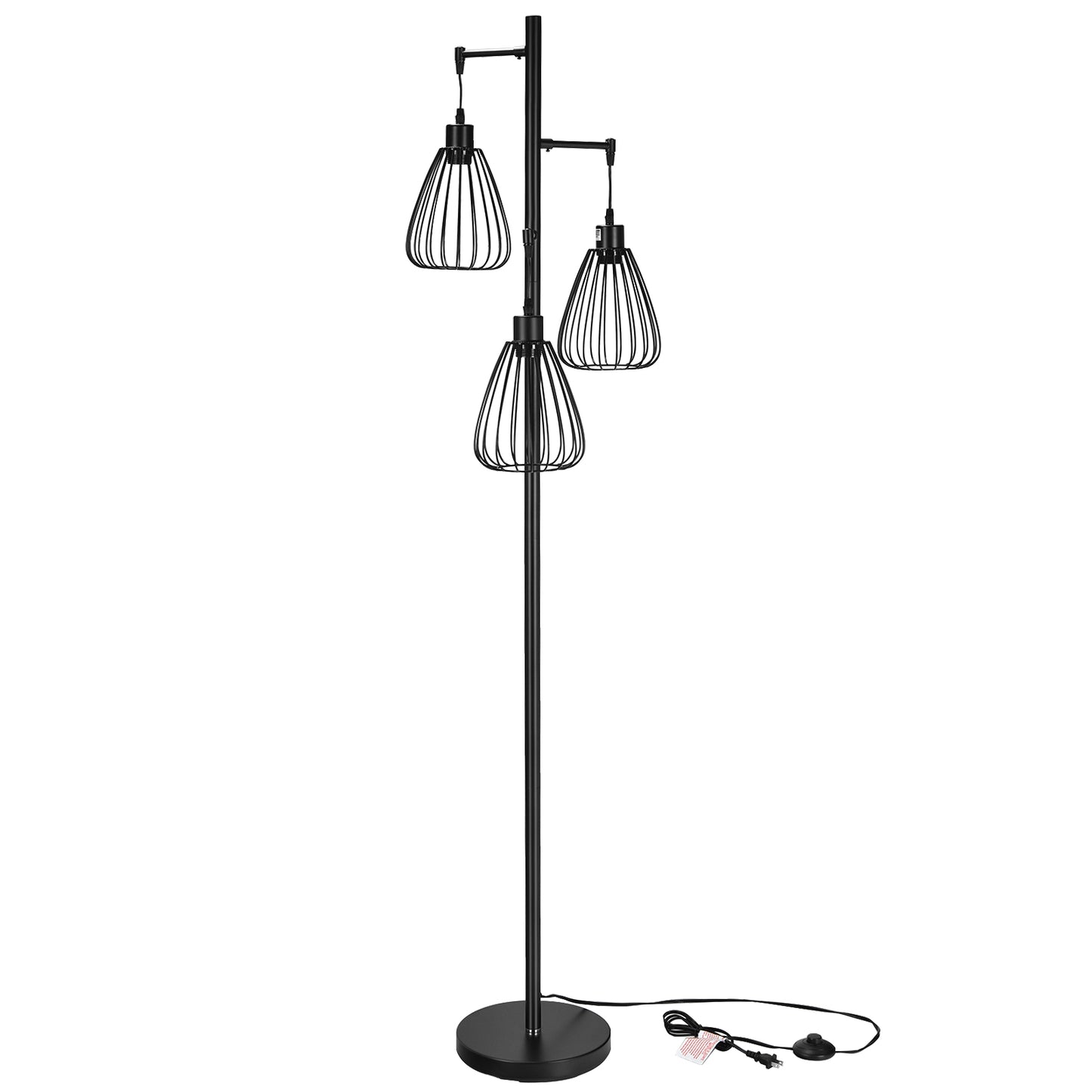 Topbuy Industrial Standing Floor Lamp Black Tree Lamp w/3 Elegant Cage Shade & Step-On Switch