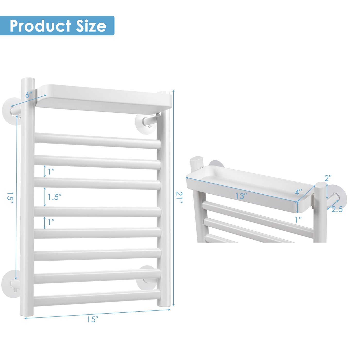 Topbuy Aluminium Alloy Towel Heated Drying Rack Wall-Mounted Tower Warmer w/Top Tray & 8 Bars