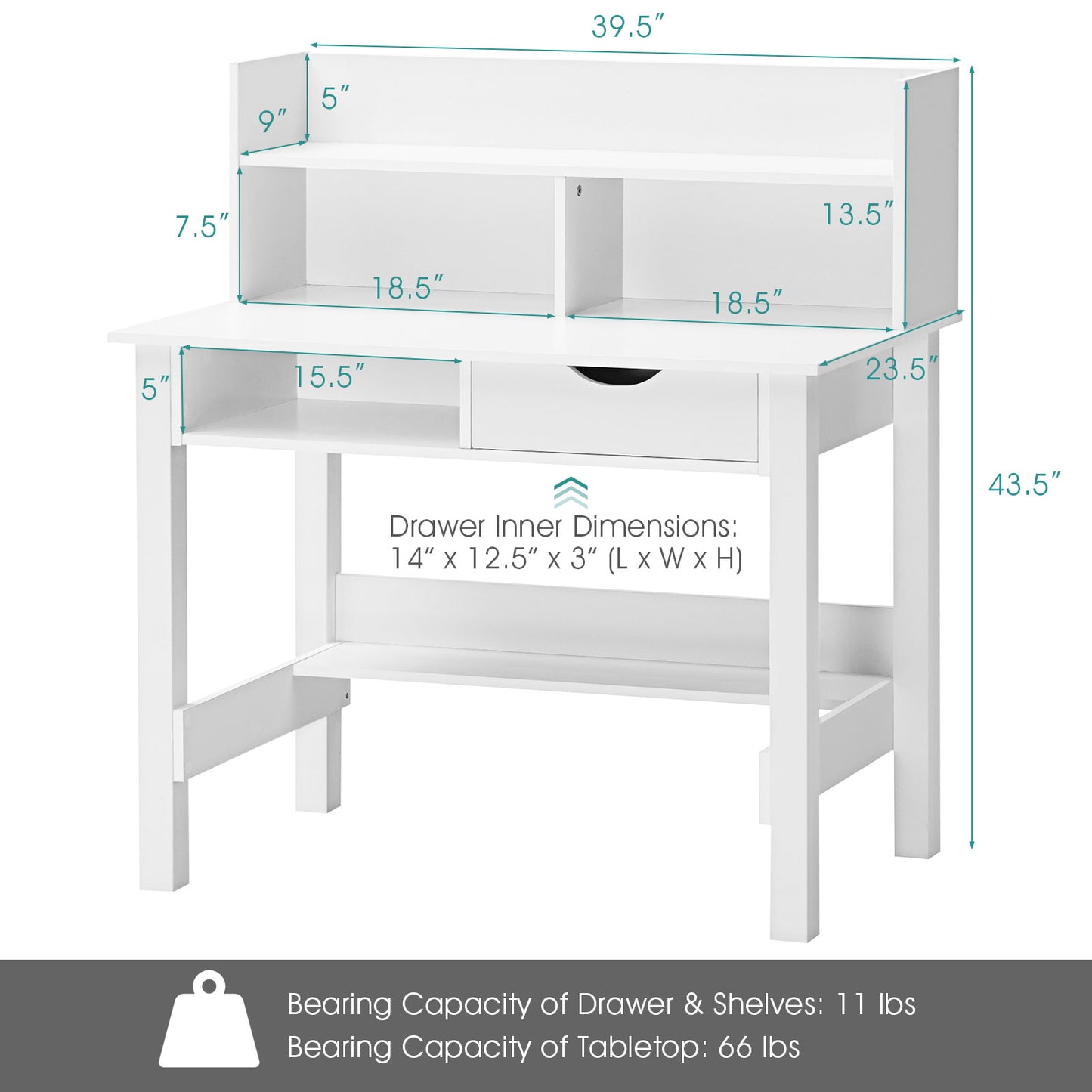 Topbuy Computer Desk Space-Saving Laptop Writing Table w/Shelf & Drawer for Home Office White