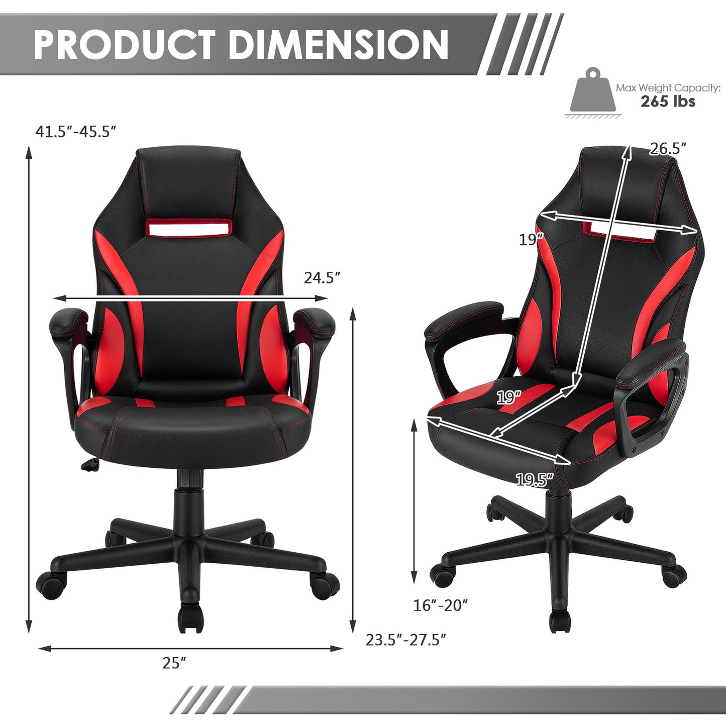 Topbuy Gaming Chair Ergonomic Computer Racing Chair Adjustable Swivel Task Chair w/Padded Armrest