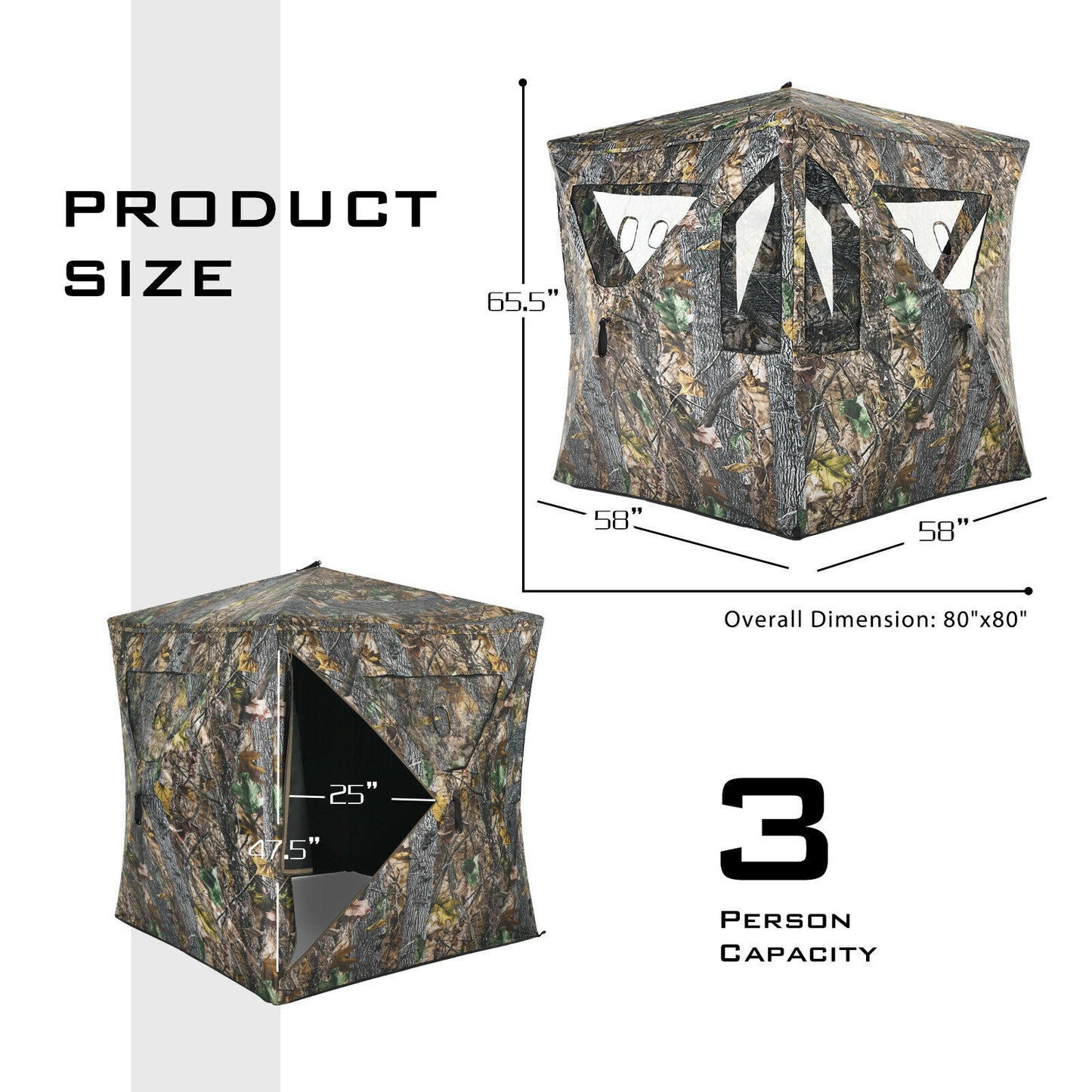 Patiojoy Portable Hunting Blind Pop-up Ground Tent Accommodate 3 People True Timber Camo