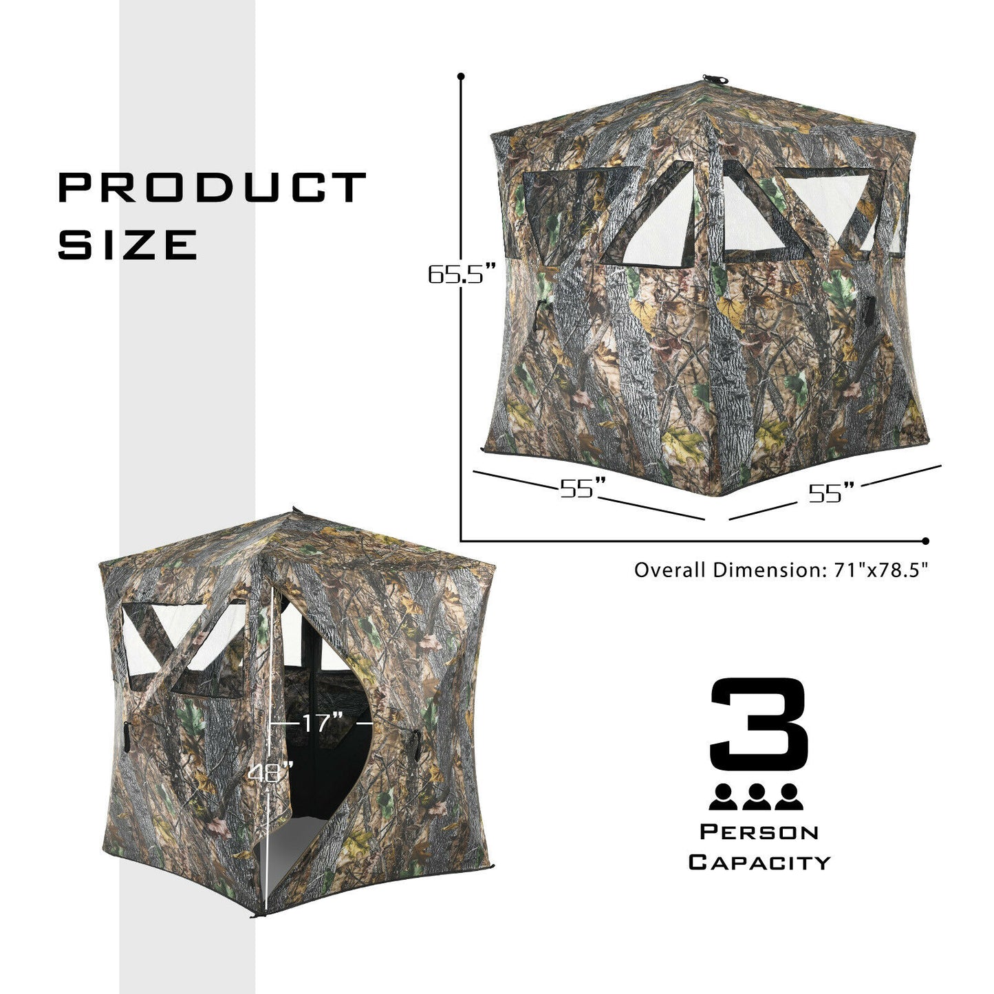 Patiojoy Poo-up Hunting Ground Blind Portable  Camo Hunting Tent Suitable for 3 People