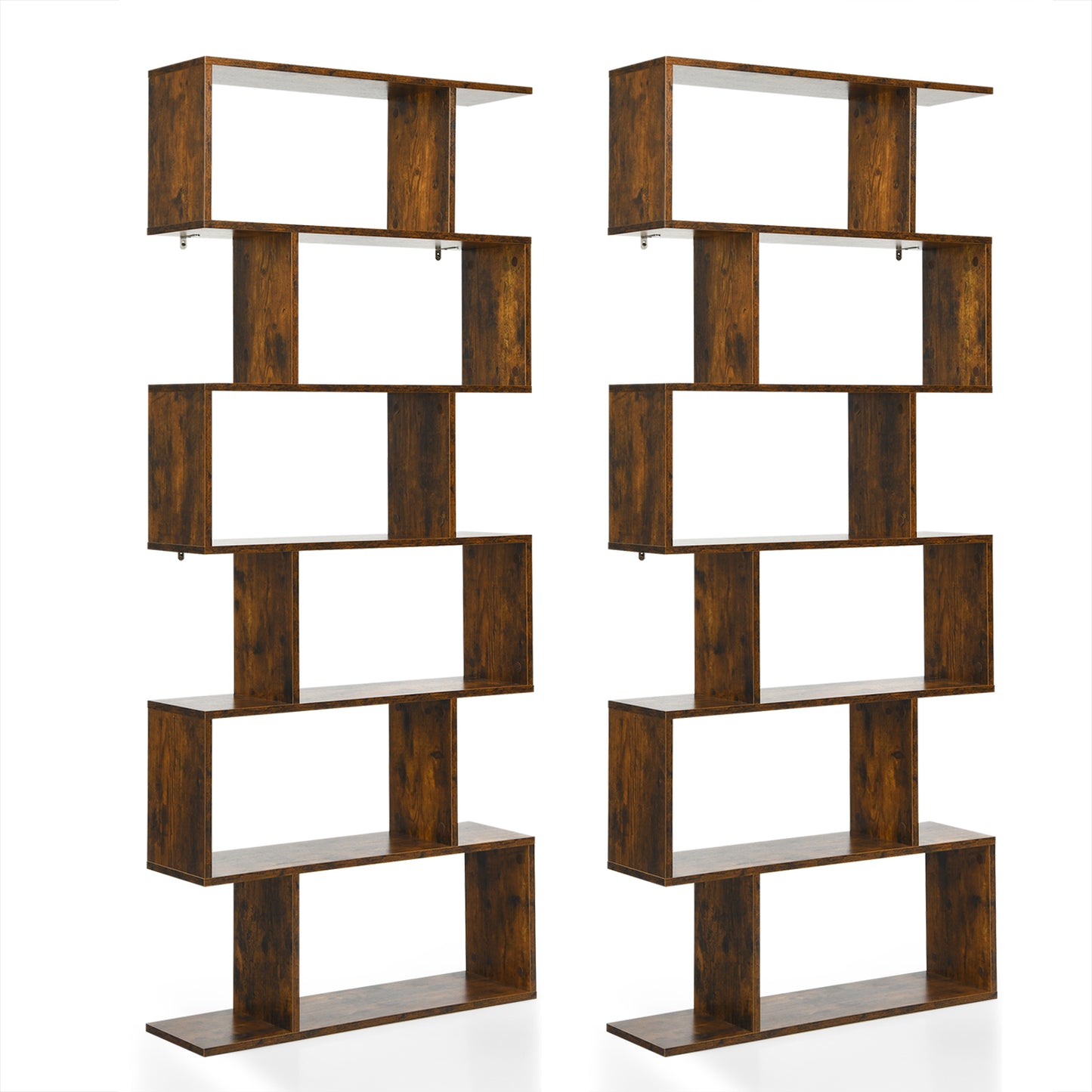 Topbuy 2 PCS 6-Tier S-Shaped Wooden Bookshelf Storage Bookcase Multifunctional  Display Stand Shelf Black/Coffee/White