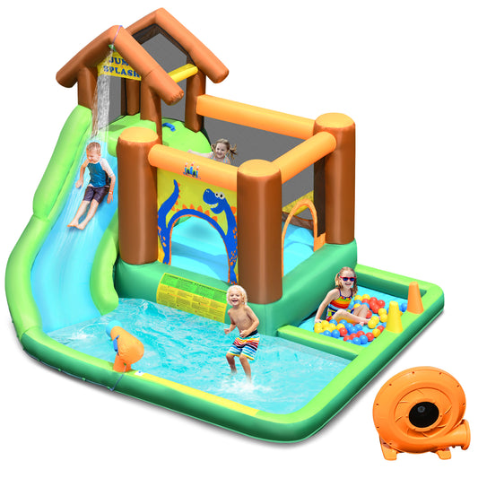 Topbuy Inflatable Waterslide Bounce House  Kids 6 in 1 Water Slide Jumping Park with Air Blower