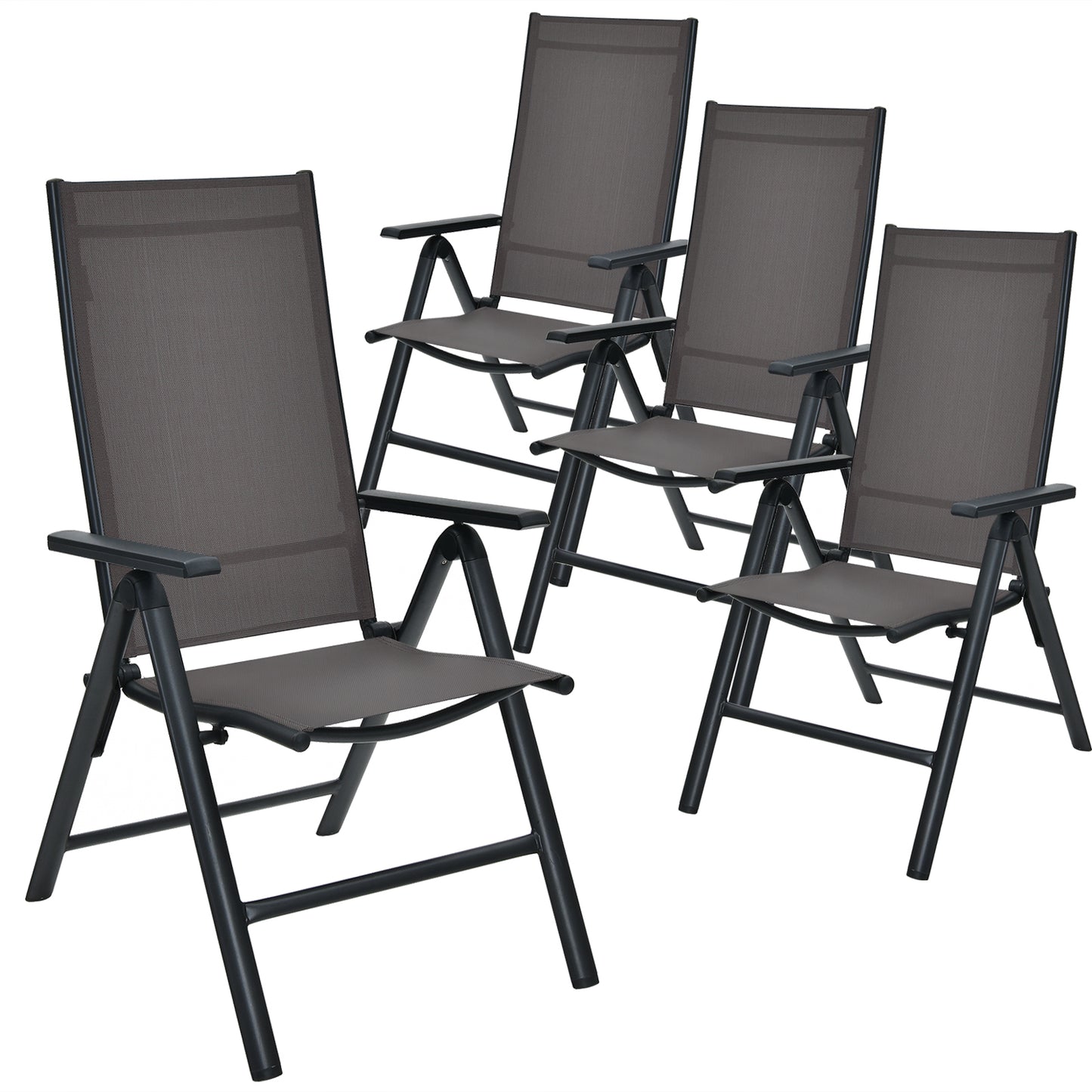 Patiojoy 4 Pack Folding Dining Chairs Adjustable Reclining Back Chairs Suitable for Outdoor & Indoor Gray