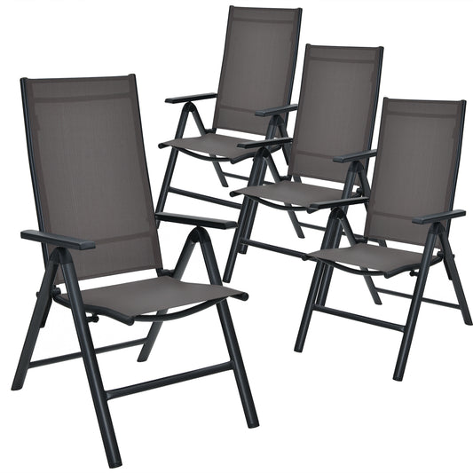 Patiojoy 4 Pack Folding Dining Chairs Adjustable Reclining Back Chairs Suitable for Outdoor & Indoor Gray