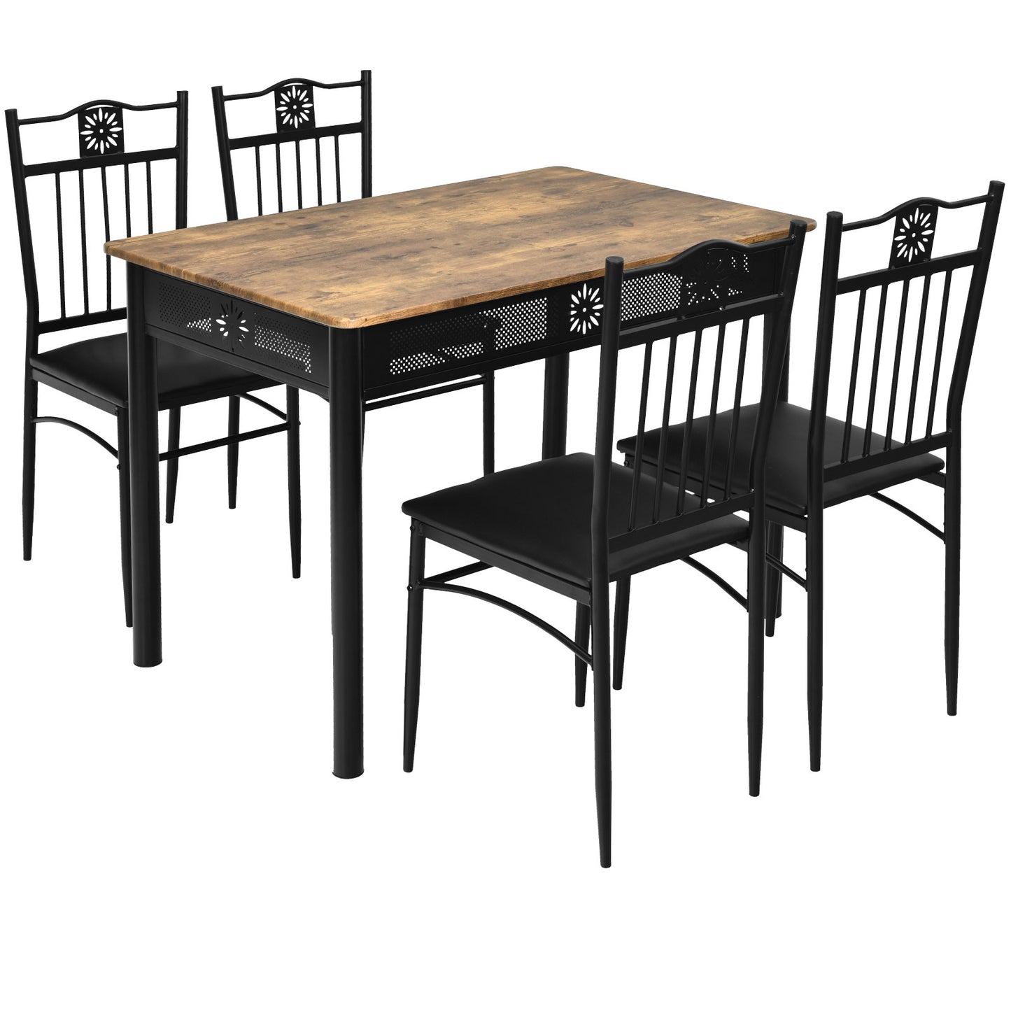 Topbuy 5 Piece Dining Set Wood Metal Table and Chairs Kitchen Furniture Black