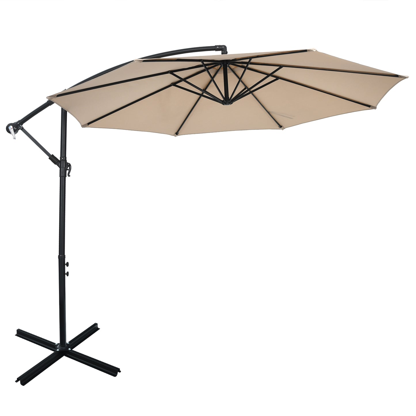 Patiojoy 10FT Patio Offset Umbrella 8 Ribs Cantilever Umbrella w/Crank for Poolside Yard Lawn Garden Coffee/Beige/Navy/Orange/Red/Gray