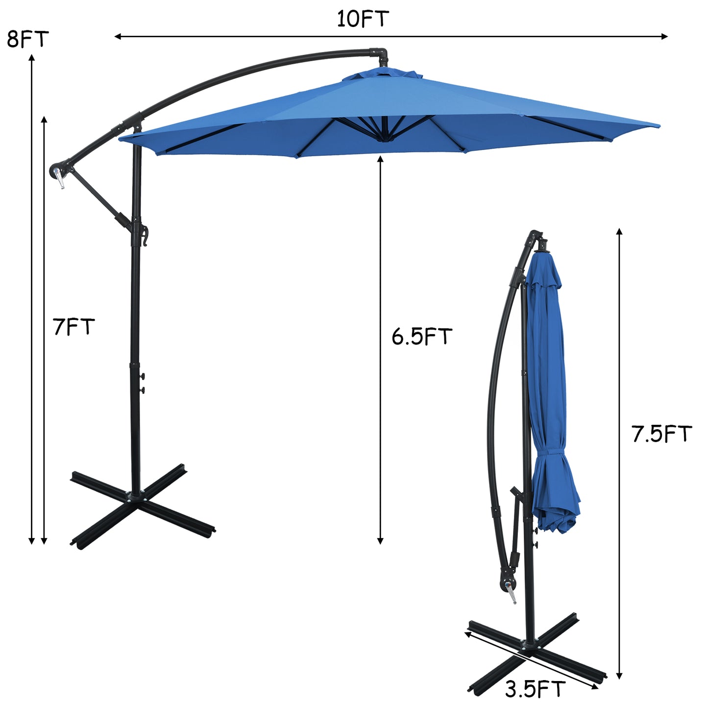 Patiojoy 10FT Patio Offset Umbrella 8 Ribs Cantilever Umbrella w/Crank for Poolside Yard Lawn Garden Coffee/Beige/Navy/Orange/Red/Gray