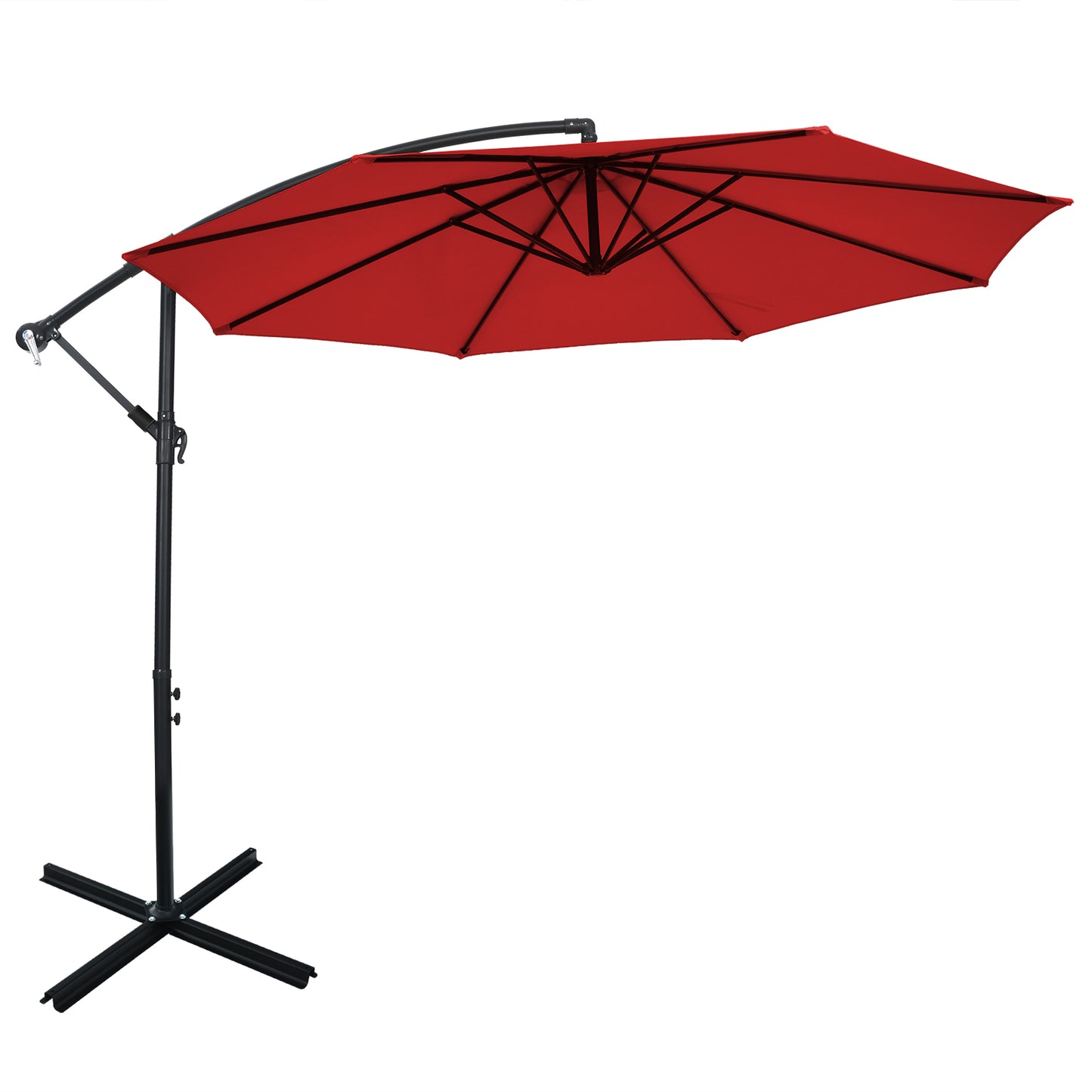 Patiojoy 10FT Patio Offset Umbrella 8 Ribs Cantilever Umbrella w/Crank for Poolside Yard Lawn Garden Coffee/Beige/Navy/Orange/Red/Gray