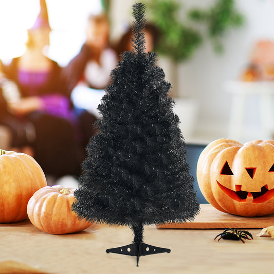 Topbuy 3 Ft Black Artificial Tree Unlit Halloween and Christmas Decoration Tree Compact Festival Party Supplies