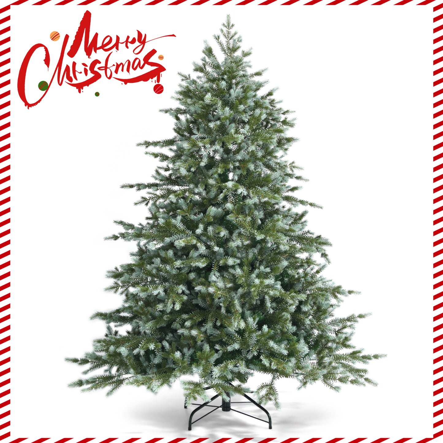 Topbuy 6ft/7ft/8ft Evergreen Artificial Christmas Tree Mixed PE & PVC Tree Metal Stand Included Unlit Xmas Tree for Holiday Festival