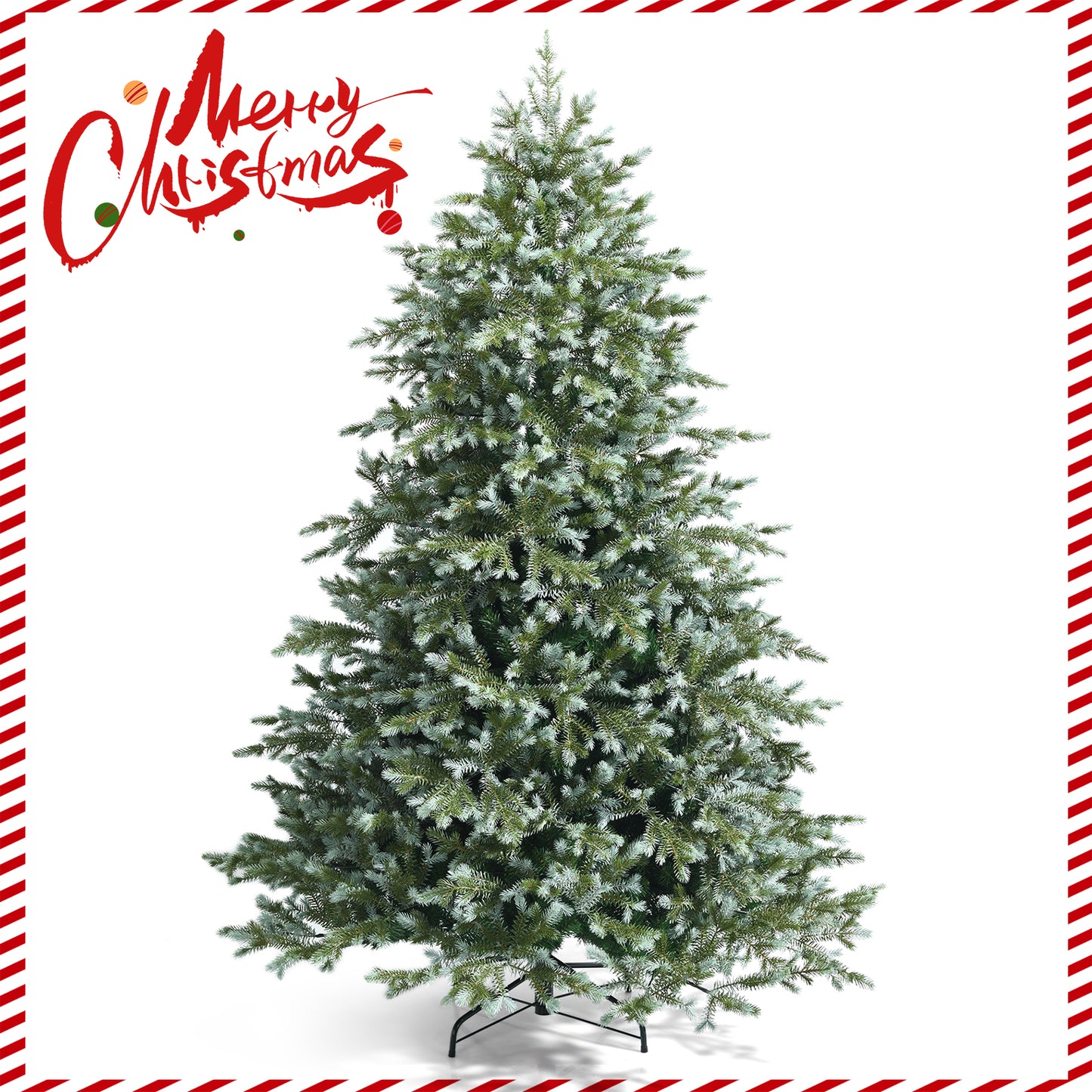 Topbuy 6ft/7ft/8ft Evergreen Artificial Christmas Tree Mixed PE & PVC Tree Metal Stand Included Unlit Xmas Tree for Holiday Festival