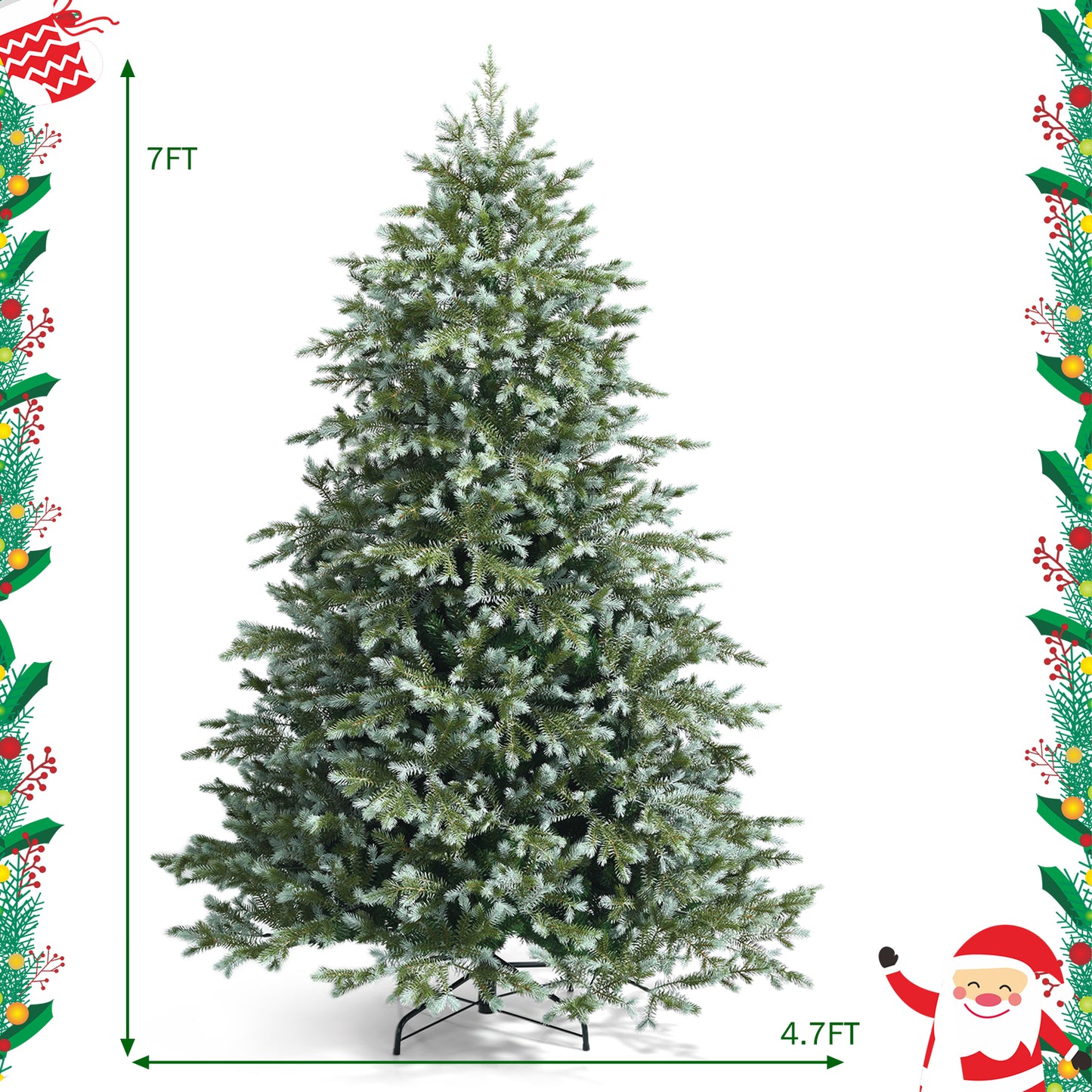 Topbuy 6ft/7ft/8ft Evergreen Artificial Christmas Tree Mixed PE & PVC Tree Metal Stand Included Unlit Xmas Tree for Holiday Festival