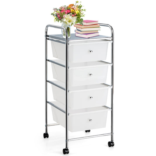 Topbuy 4 Drawer Cart Storage Container Bins with wheels for Home&School&Office Transparent White/Opaque Multicolor/Transparent Multicolor/Opaque Yellow + White + Grey