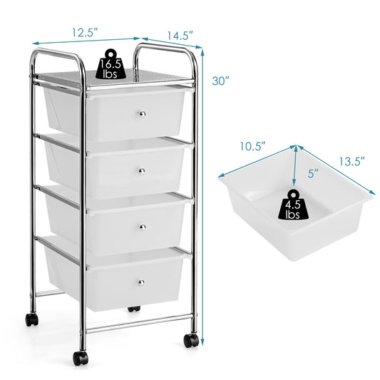 Topbuy 4 Drawer Cart Storage Container Bins with wheels for Home&School&Office Transparent White/Opaque Multicolor/Transparent Multicolor/Opaque Yellow + White + Grey