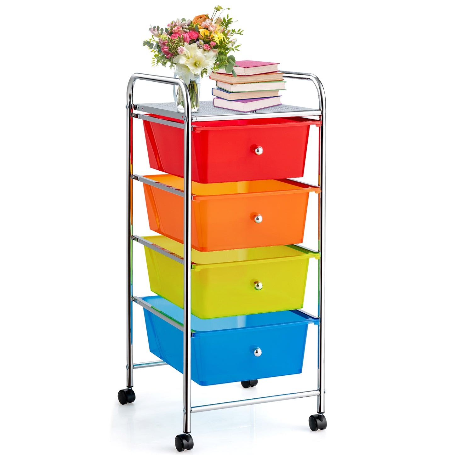 Topbuy 4 Drawer Cart Storage Container Bins with wheels for Home&School&Office Transparent White/Opaque Multicolor/Transparent Multicolor/Opaque Yellow + White + Grey