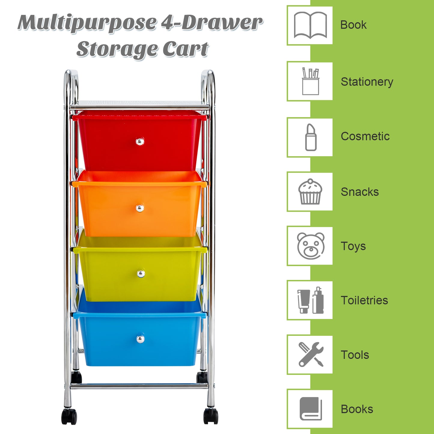 Topbuy 4 Drawer Cart Storage Container Bins with wheels for Home&School&Office Transparent White/Opaque Multicolor/Transparent Multicolor/Opaque Yellow + White + Grey