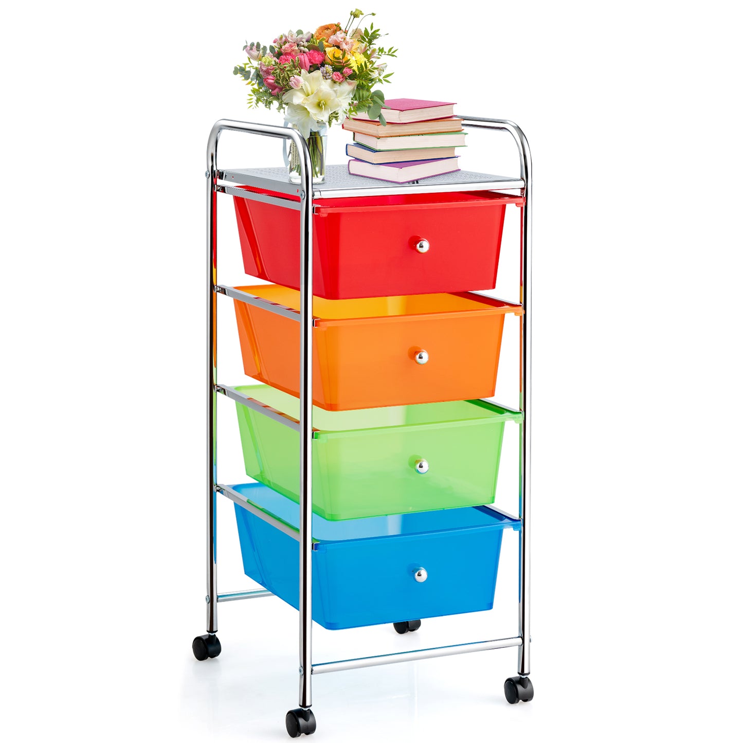 Topbuy 4 Drawer Cart Storage Container Bins with wheels for Home&School&Office Transparent White/Opaque Multicolor/Transparent Multicolor/Opaque Yellow + White + Grey