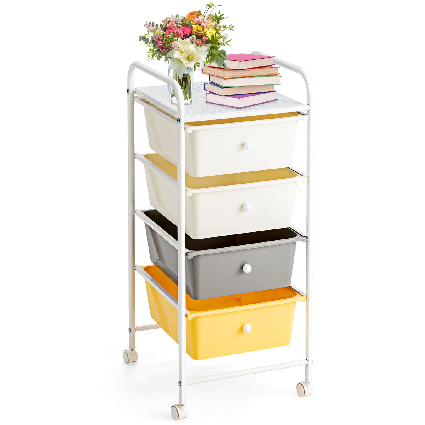 Topbuy 4 Drawer Cart Storage Container Bins with wheels for Home&School&Office Transparent White/Opaque Multicolor/Transparent Multicolor/Opaque Yellow + White + Grey