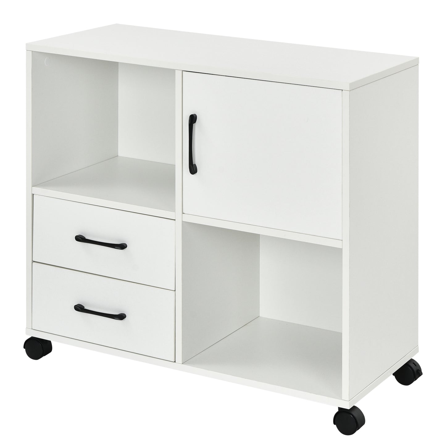 Topbuy Mobile File Cabinet with 2 Drawers Lateral Printer Stand with Shelves Storage Brown/White