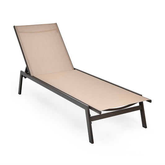 Patiojoy Patio Chaise Lounger with 6-Postion Adjustable Backrest and Breathable Fabric Brown