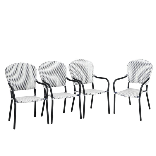 Patiojoy Outdoor 4 PCS Iron Dining Chairs Patio Stackable Arm Chair for Balcony Backyard Poolside