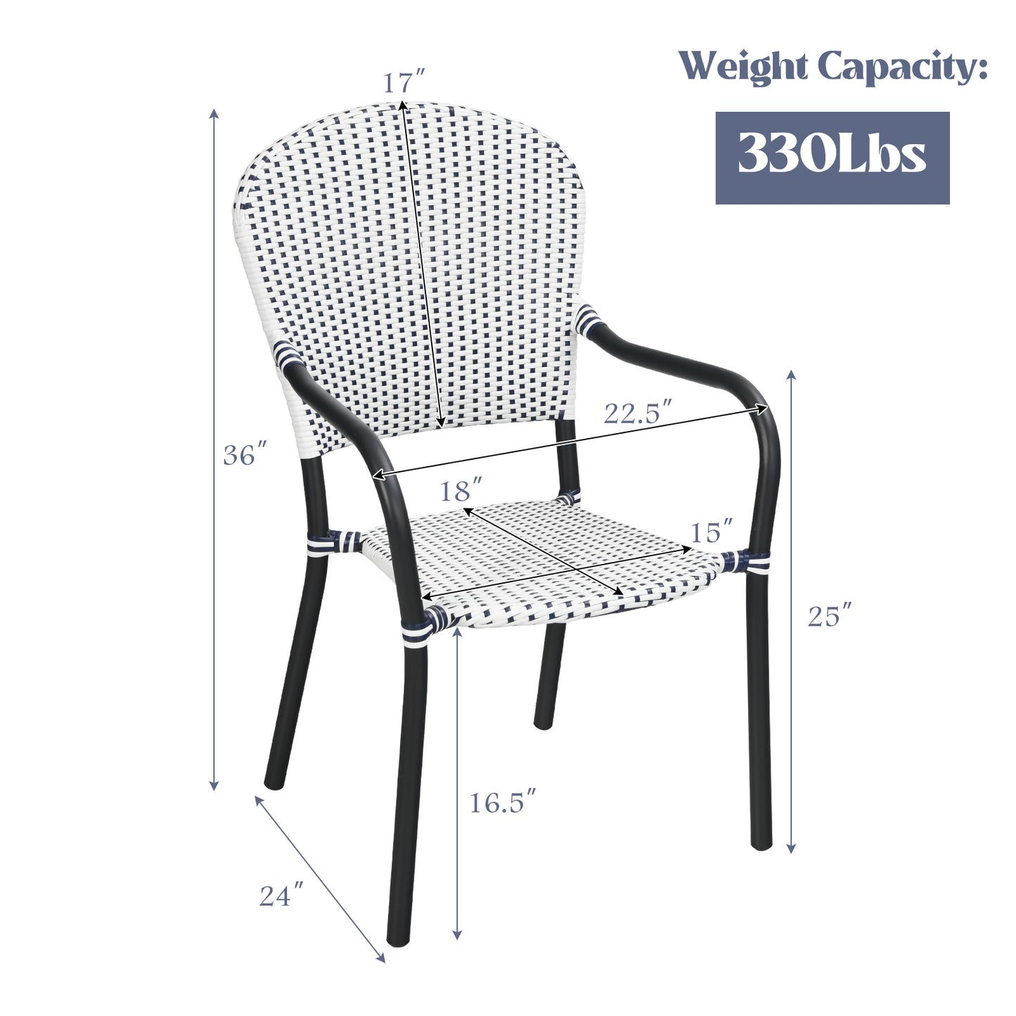 Patiojoy Outdoor 4 PCS Iron Dining Chairs Patio Stackable Arm Chair for Balcony Backyard Poolside