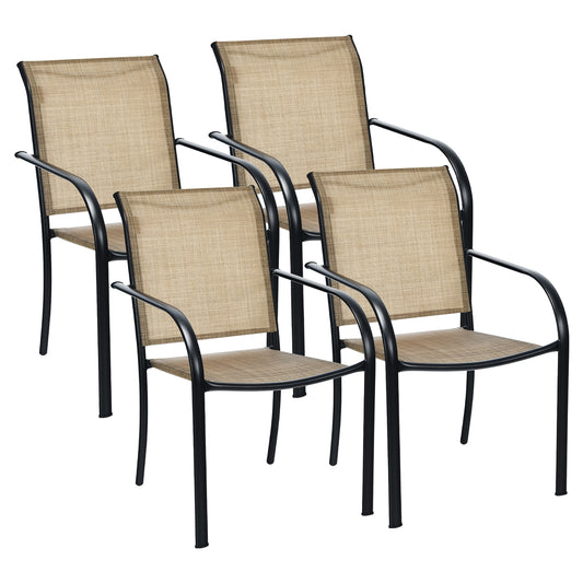 Patiojoy 4 PCS Stacking Patio Dining Chairs Outdoor Armchair w/High Backrest & Curved Armrests