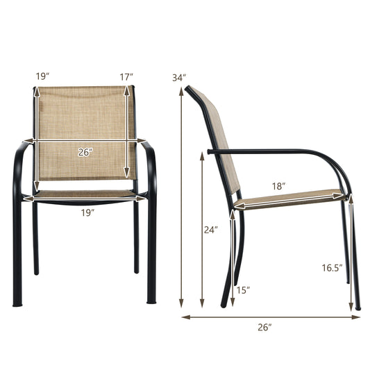 Patiojoy 4 PCS Stacking Patio Dining Chairs Outdoor Armchair w/High Backrest & Curved Armrests