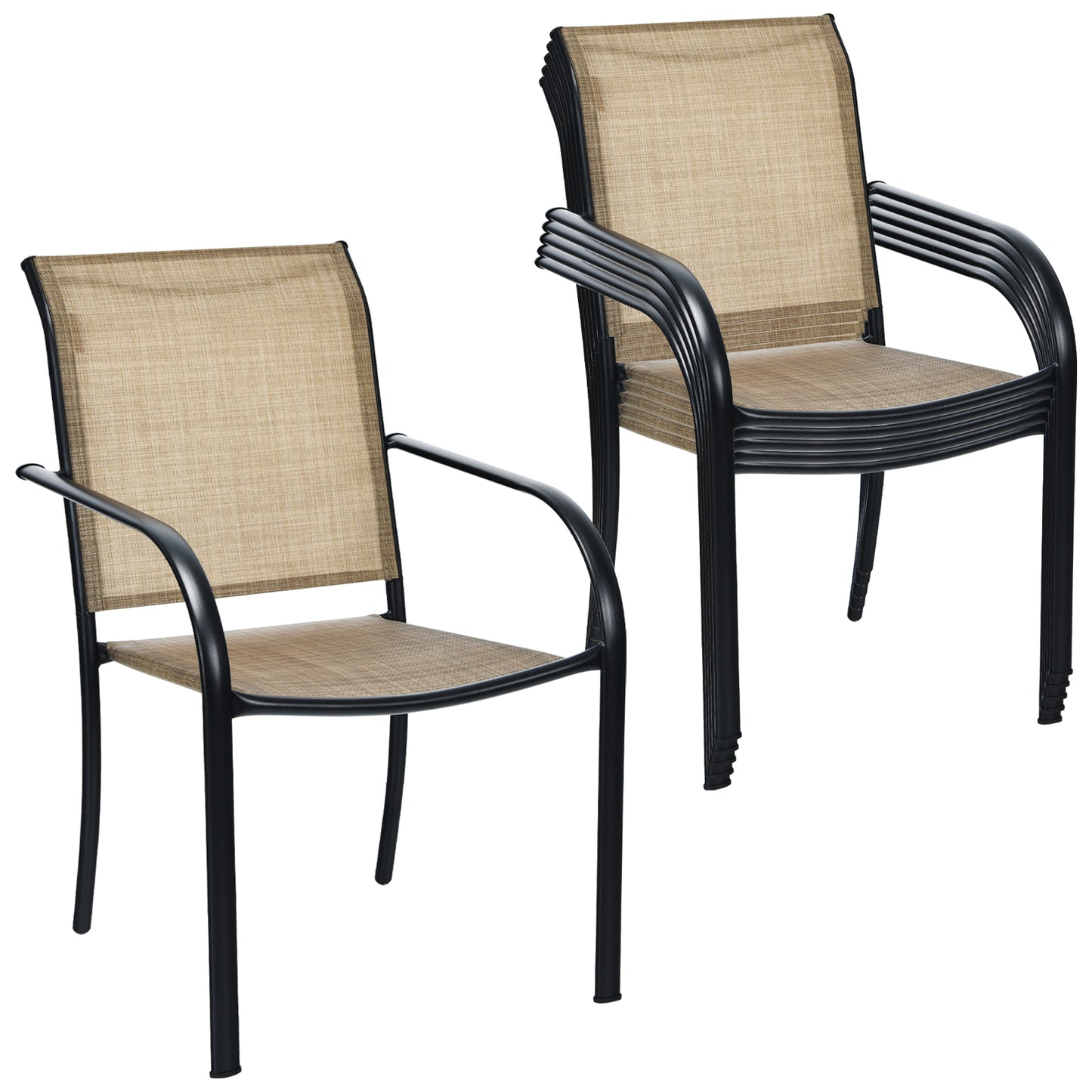 Patiojoy 6 PCS Stacking Patio Dining Chairs Outdoor Armchair w/High Backrest & Curved Armrests