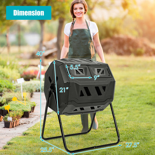 Topbuy Tumbling Composter Dual Rotating Batch Compost Bin 40 Gallon Black