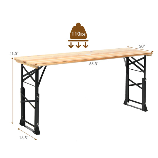 Topbuy Patio Folding Picnic Table Wood Portable Dining Table Height Adjustable