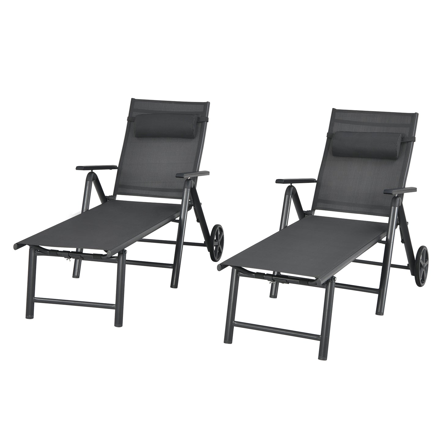 Patiojoy  2 PCS Outdoor Folding Lounge Chair Patio Portable Longer w/Wheels & Adjustable Backrest