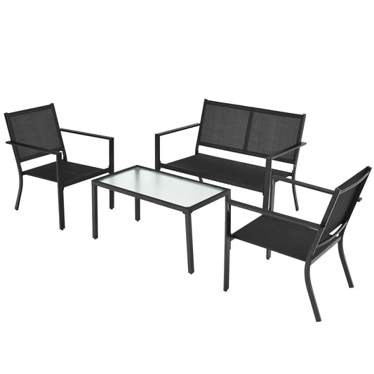 Patiojoy 4 PCS Patio Furniture Set Conversation Set w/Glass Coffee Table Garden Bistro Set Gray