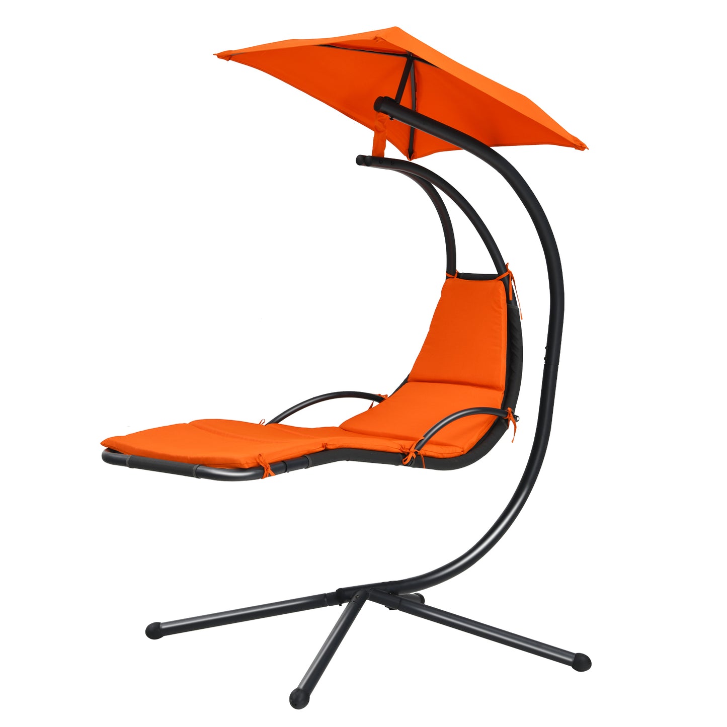 Patiojoy Outdoor Hanging Chaise Lounge Chair Floating Chaise Swing Lounger w/Canopy & Cushion Orange/Turquoise/Gray/Beige