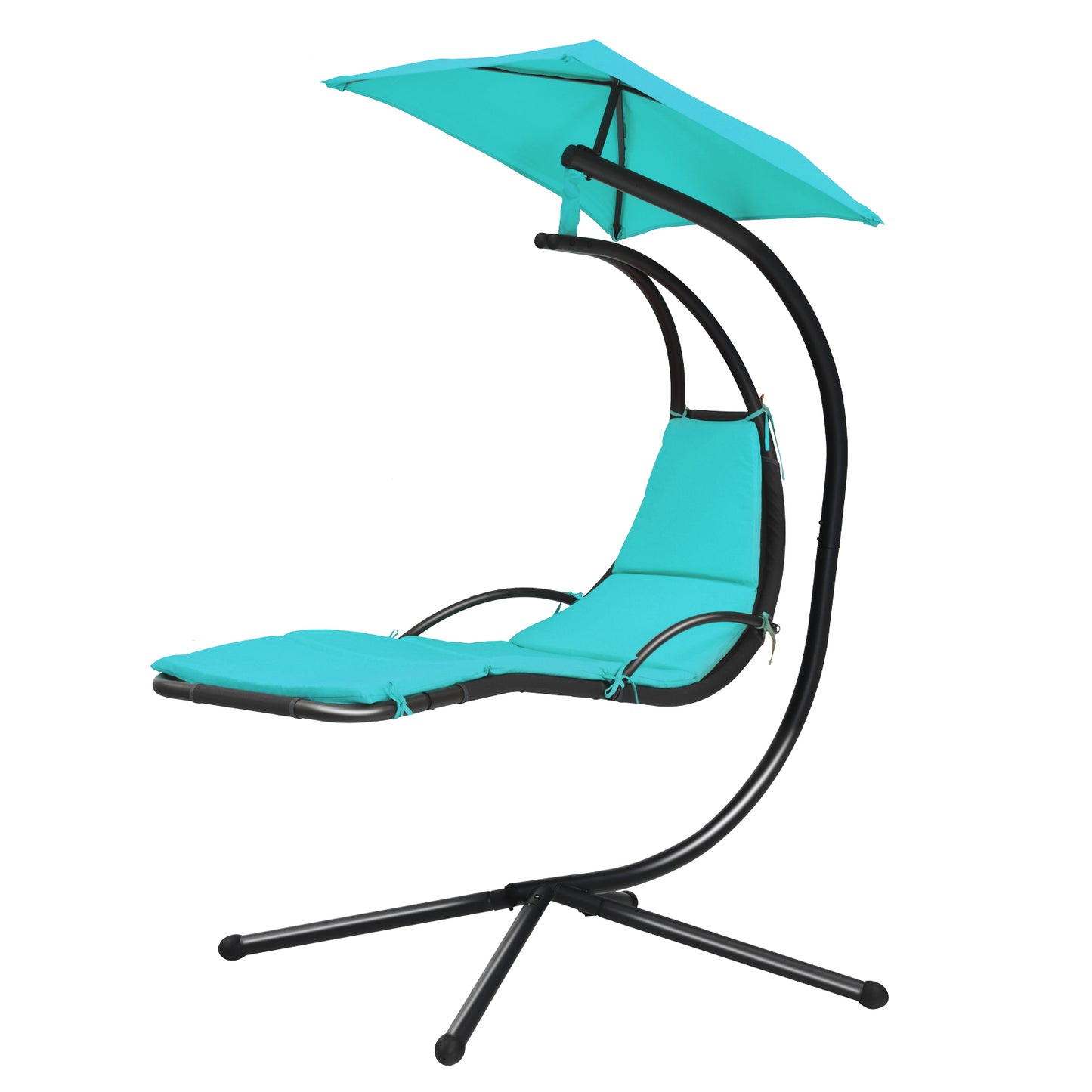 Patiojoy Outdoor Hanging Chaise Lounge Chair Floating Chaise Swing Lounger w/Canopy & Cushion Orange/Turquoise/Gray/Beige