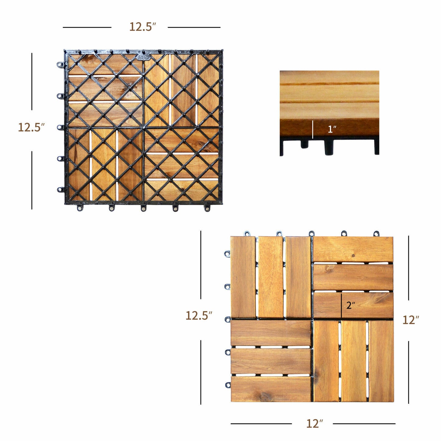 Patiojoy 27PCS Patio Interlocking Tiles Acacia Slat Wood Garden Indoor &Outdoor