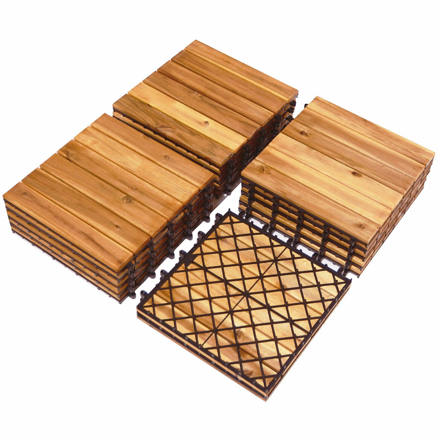 Patiojoy 27PCS Patio Interlocking Tiles Acacia Slat Wood Garden Outdoor &Indoor