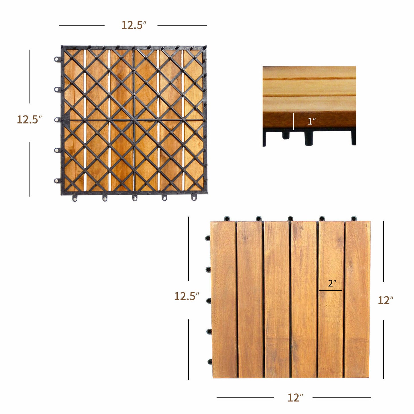 Patiojoy 27PCS Patio Interlocking Tiles Acacia Slat Wood Garden Outdoor &Indoor