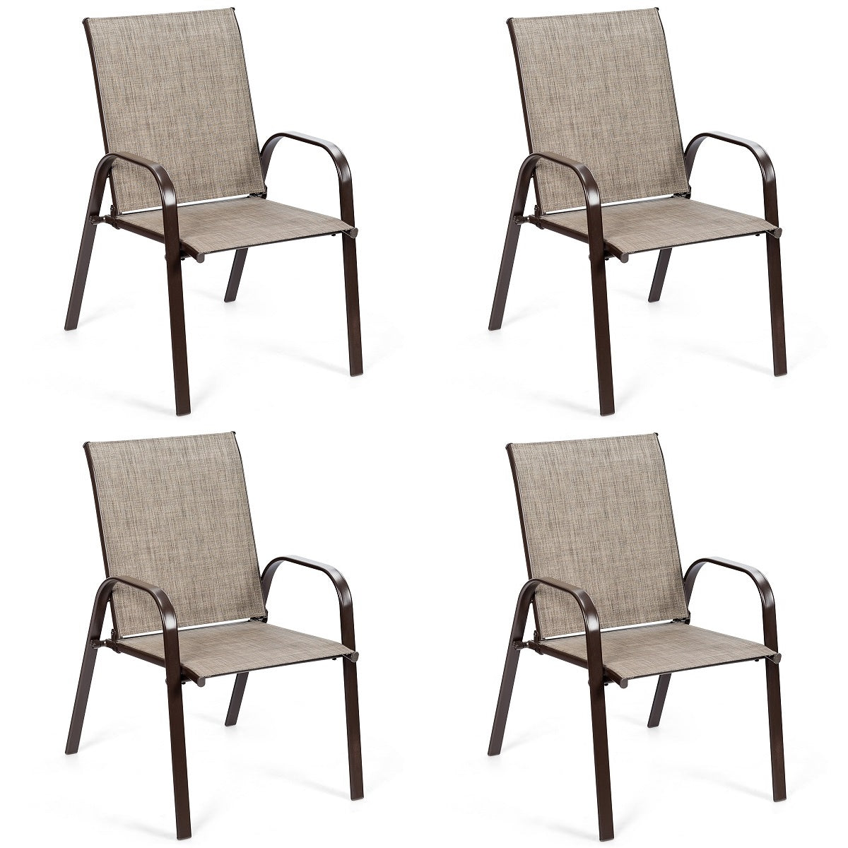 Patiojoy 4-Piece Patio Chairs Camping Garden Chairs with Armrest &Backrest Brown/Coffee/Black/Mix Gray