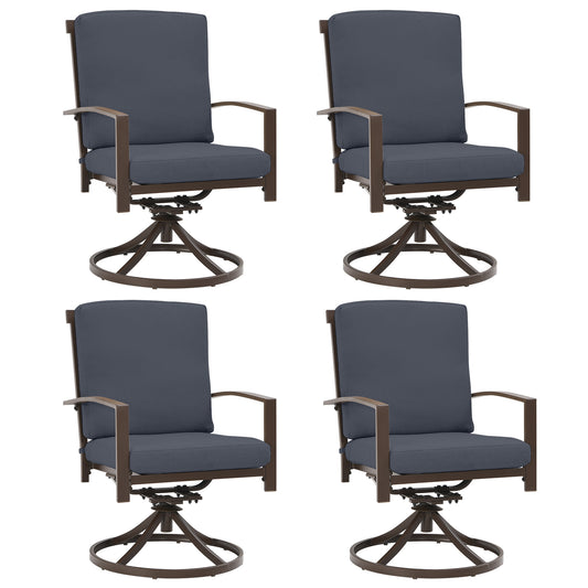 Patiojoy 4 PCS Patio Swivel Dining Chairs Kitchen Garden Metal Armchairs w/Cushions Gray