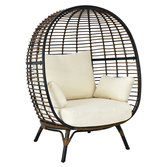 Patiojoy Rattan Egg Chair Lounge Chair Wide Seat w/Cushion Suitable for Indoor & Outdoor Beige