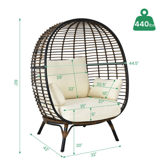 Patiojoy Rattan Egg Chair Lounge Chair Wide Seat w/Cushion Suitable for Indoor & Outdoor Beige