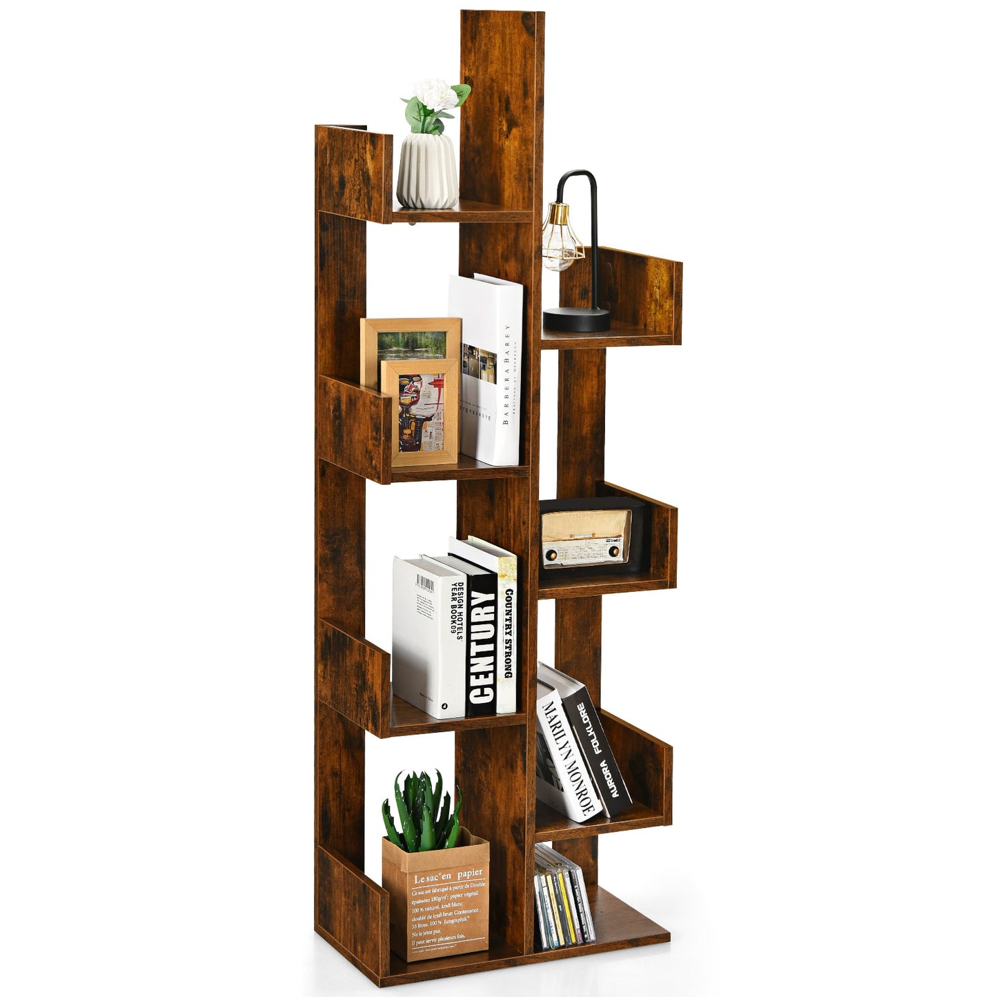 Topbuy 8-Tier Modern Bookshelf Anti-fall Tree Bookcase Storage Rack Suitable for Home & Office Brown/Black/White