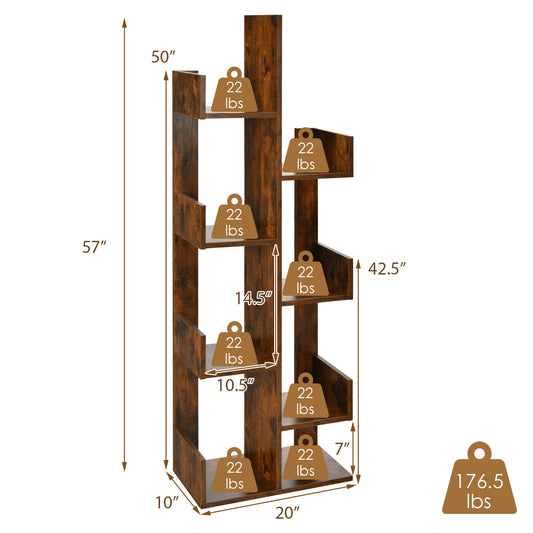 Topbuy 8-Tier Modern Bookshelf Anti-fall Tree Bookcase Storage Rack Suitable for Home & Office Brown/Black/White